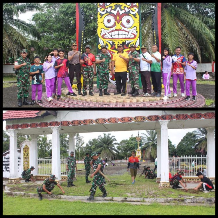 Kodim 1206/Putussibau Laksanakan Karya Bakti di TMP Manalo Marajuang dalam Rangka Memperingati Hari Juang TNI AD