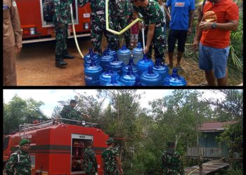 KODIM 1206/PUTUSSIBAU DISTRIBUSIKAN BANTUAN AIR BERSIH UNTUK WARGA TRANS KALIS YANG TERDAMPAK KEKERINGAN 