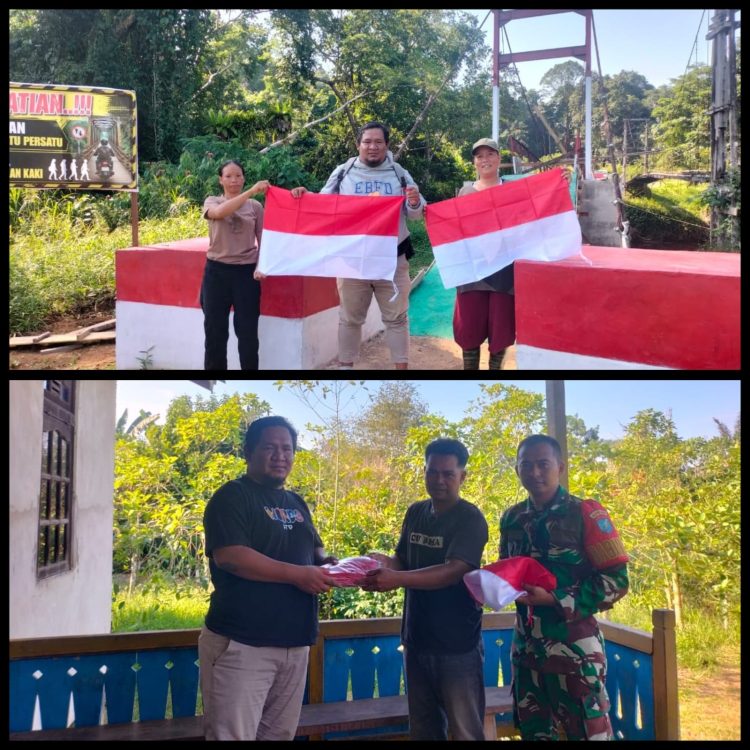Kobarkan Semangat Cinta Tanah Air, Baur Unit Nik Inteldim Kodim 1206/Putussibau Bagikan dan Pasang Bendera Merah Putih di Dusun Sebintang