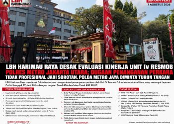 LBH Harimau Raya Desak Evaluasi Kinerja Unit IV Resmob Polres Metro Jakarta Utara; Dugaan Penanganan Perkara Tidak Profesional Jadi Sorotan, Polda Metro Jaya Diminta Turun Tangan