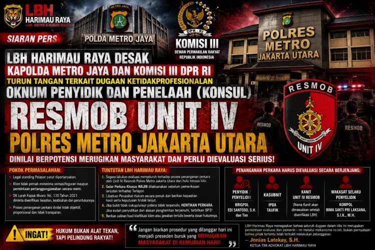 LBH Harimau Raya Desak Kapolda Metro Jaya dan Komisi III DPR RI Turun Tangan Periksa Unit IV Resmob Polres Jakarta Utara