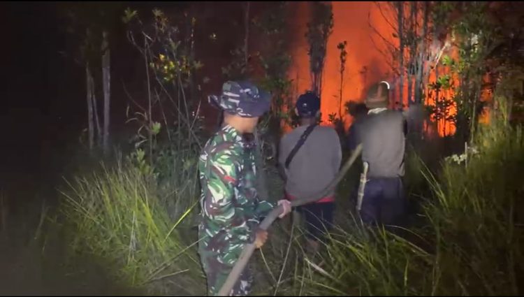 Titik Api Muncul Dini Hari di Silat Hilir, Babinsa dan Warga Bergerak Cepat Jinakkan Kobaran Api
